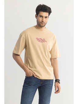 Snitch - Men Beige Graphic Oversized Fit T-Shirt