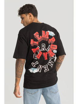 Snitch - Men Black Graphic Oversized Fit T-Shirt