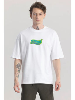 Snitch - Men White Graphic Oversized Fit T-Shirt