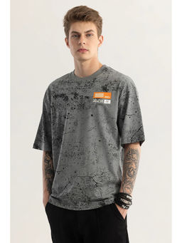 Snitch - Men Grey Printed Oversized Fit T-Shirt
