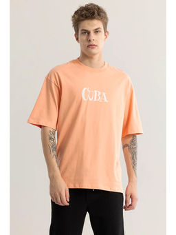 Snitch - Men Orange Graphic Oversized Fit T-Shirt