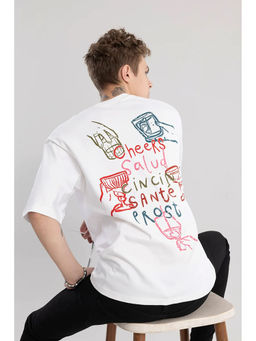 Snitch - Men White Graphic Oversized Fit T-Shirt