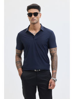 Snitch - Men Navy Blue Solid Slim Fit Polo T-Shirt
