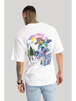 Snitch - Men White Graphic Oversized Fit T-Shirt