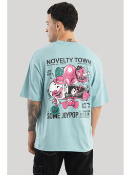 Snitch - Men Blue Graphic Oversized Fit T-Shirt