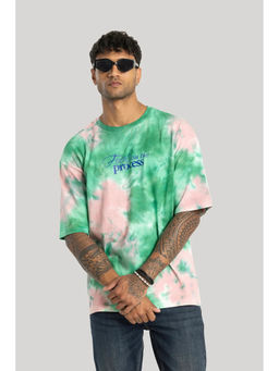 Snitch - Men Green Tie & Dye Oversized Fit T-Shirt