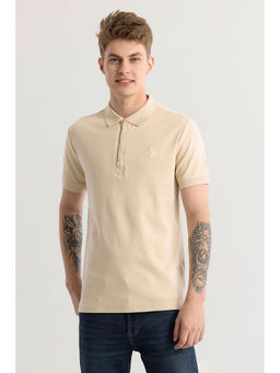 Snitch - Men Cream Solid Slim Fit Polo T-Shirt