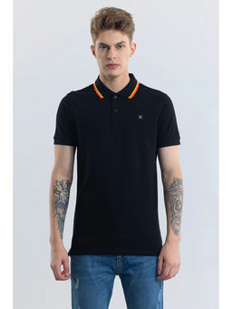 Snitch - Men Black Solid Slim Fit Polo T-Shirt