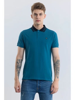 Snitch - Men Teal Solid Slim Fit Polo T-Shirt