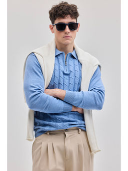 Snitch - Men Blue Self Design Slim Fit Polo T-Shirt