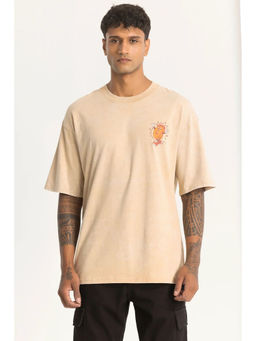 Snitch - Men Cream Graphic Oversized Fit T-Shirt