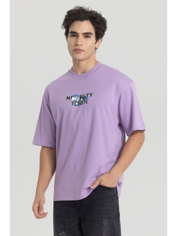 Snitch - Men Lavender Graphic Oversized Fit T-Shirt