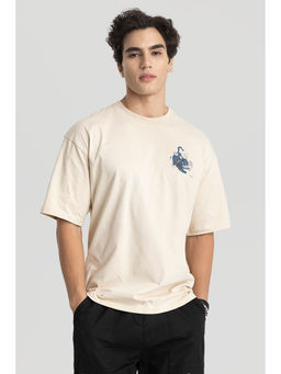 Snitch - Men Cream Graphic Oversized Fit T-Shirt