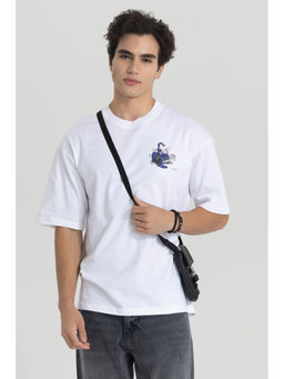 Snitch - Men White Graphic Oversized Fit T-Shirt