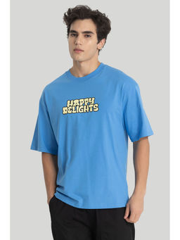 Snitch - Men Blue Graphic Oversized Fit T-Shirt