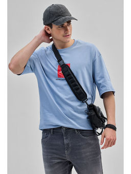 Snitch - Men Blue Graphic Oversized Fit T-Shirt