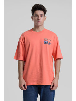 Snitch - Men Orange Graphic Oversized Fit T-Shirt