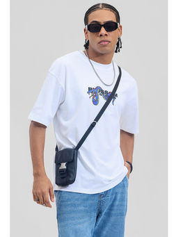 Snitch - Men White Graphic Oversized Fit T-Shirt