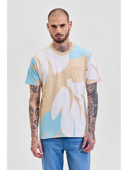 Snitch - Men Beige Abstract Slim Fit T-Shirt