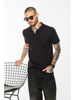 Snitch - Men Black Solid Slim Fit Polo T-Shirt