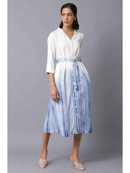 W - White & Blue Tie Dye Dress