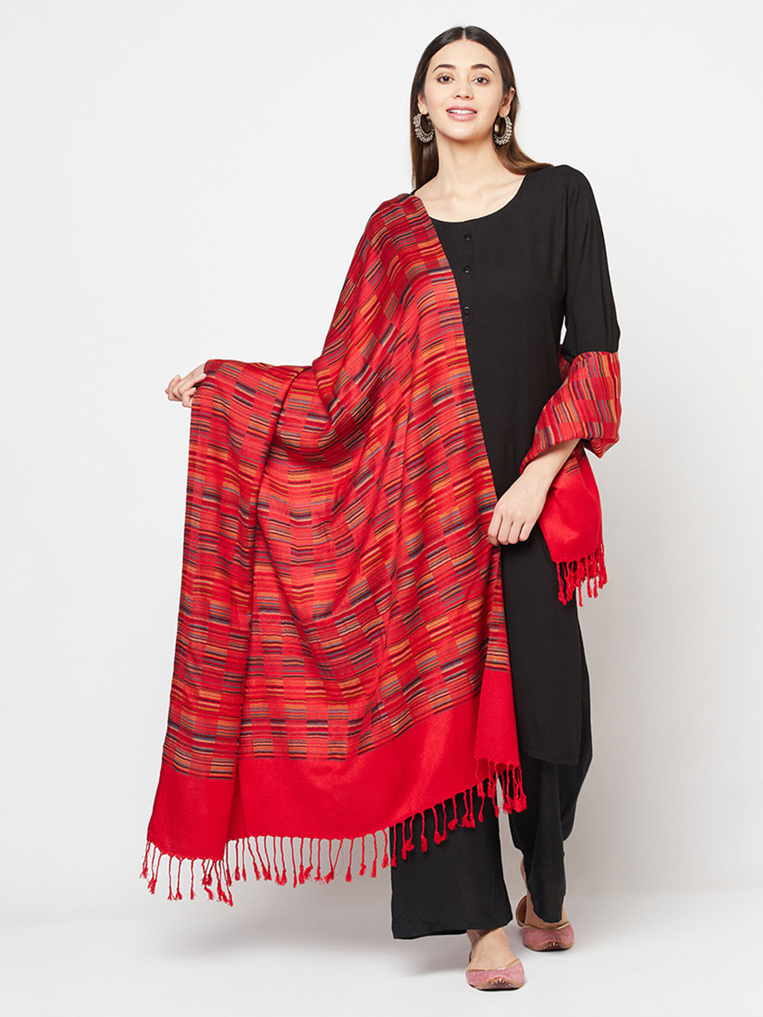 safaa Red Woven Design Viscose Acrylic Shawl For Women-picture-40