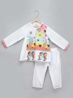 The Little Tales - Off White Printed Regular Kurta and Pyjama