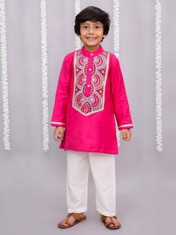 The Little Tales - Pink Embroidered Regular Kurta and Pyjama