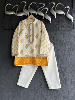 The Little Tales - Yellow Floral Regular Kurta and Pyjama