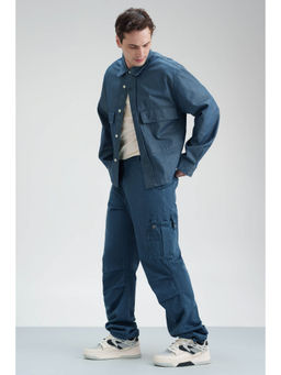 FREAKINS - Blue Solid Loose Fit Cargo