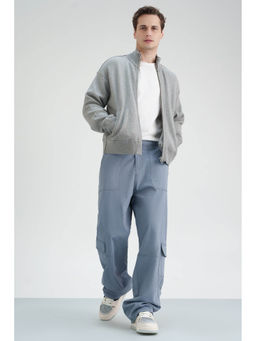 FREAKINS - Grey Solid Loose Fit Cargo