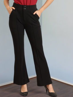 FITHUB - Black Stylish High-Waist Loose Fit Bootcut Trouser