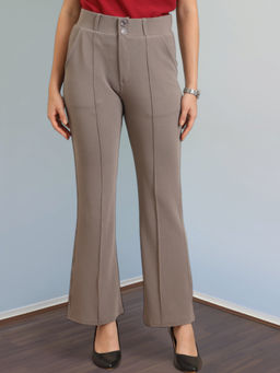 FITHUB - Grey Stylish High-Waist Loose Fit Bootcut Trouser
