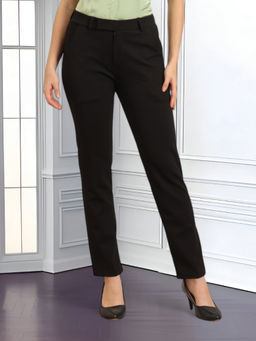 FITHUB - Black High-Rise Wrinkle Free Plain Formal Trouser