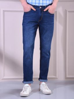 CRIMSOUNE CLUB - Men Navy Blue Mid Rise Light Fade Jeans