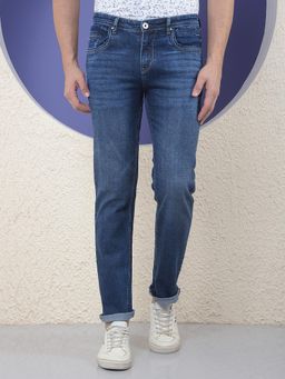 CRIMSOUNE CLUB - Men Navy Blue Straight Jeans