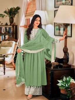 Odette - Green Georgette Semi-Stitched Palazzo Suit (Set of 3)