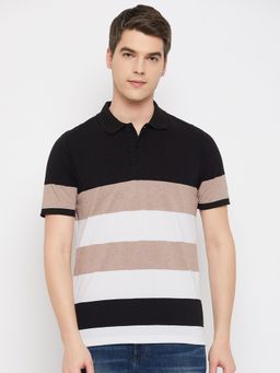 Club York - Men Black Striper Polo Collar T-Shirt