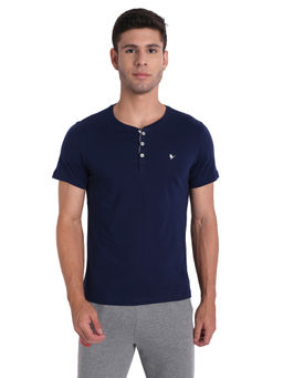 AM SWAN - Mens Solid-plain Astral Aura T-shirt In Navy Blue