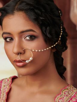 Curio Cottage - Gold Toned Classic Pearl Bridal Nath
