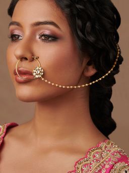 Curio Cottage - Royal Elegance 18 Kt Gold Plated Floral Kundan Rajwadi Nath