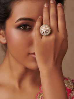 Curio Cottage - Mint Green Zircon-Studded Polki Ring