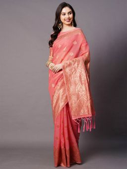 Odette - Pink Festive Cotton Silk Woven Design Saree with Unstitched Blouse
