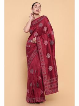 Soch - Women Maroon Silk Embellished/Sequined Saree