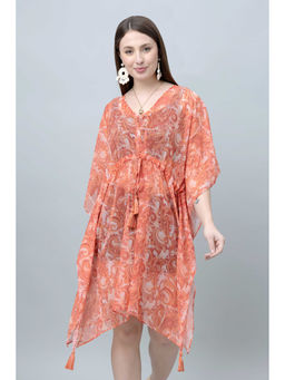 PURYS - Orange Casual Printed Kimono