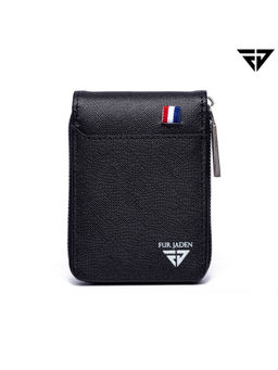 FUR JADEN - Black PU Leather 9 Slot Vertical Credit Debit Card Holder Money Wallet Zipper Coin Purse