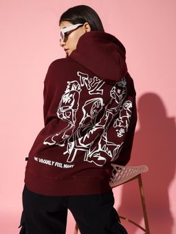 Griffel - Oversized Hoodie Neck Maroon Sweatshirt