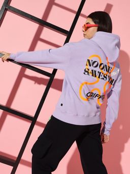 Griffel - NO ONE SAVES YOU Hoodie Neck Oversized Purple Sweatshirt