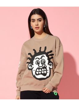 Griffel - Weird face Oversized Beige Sweatshirt