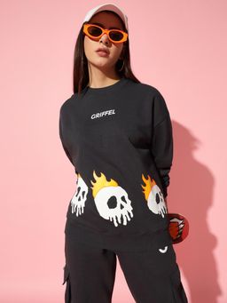 Griffel - fire skeleton Oversized Charcoal Grey Sweatshirt